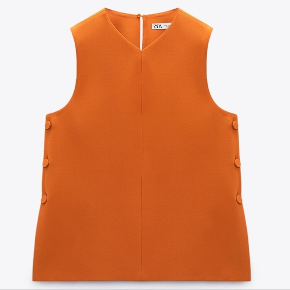 NWT Zara Sleeveless Button Orange Top Vest Casual Women's Size Medium - Picture 1 of 16